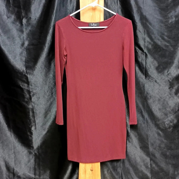 Lulu's Burgundy Long Sleeve Dress - Picture 1 of 5